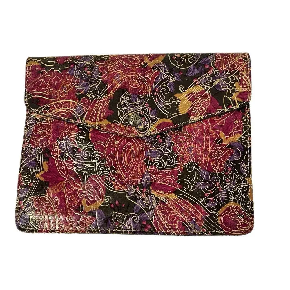 Patricia Nash Athena Italian Leather Clutch Bag iPad Case Metallic Paisley 10x8